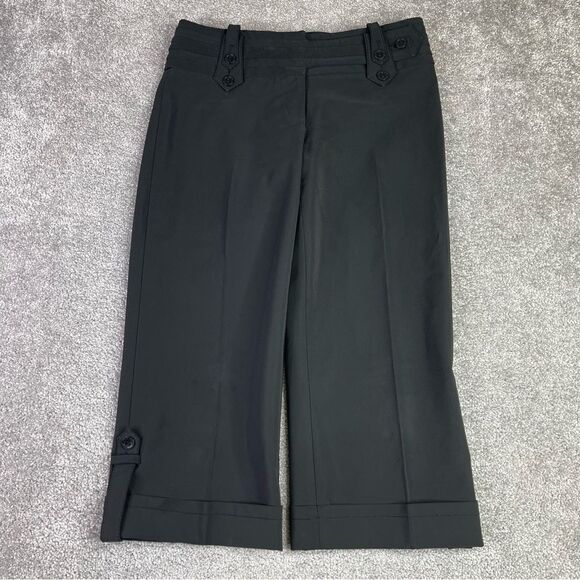 Karen Millen Capri Pants Women's 6 Black Wide Leg Cuffed Low Rise Button Pockets - Picture 1 of 13